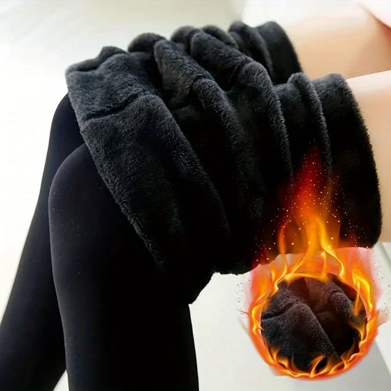 Women's Thermal Velvet-Lined Pantyhose Black Warm Stretchy Leggings for Cold Weather