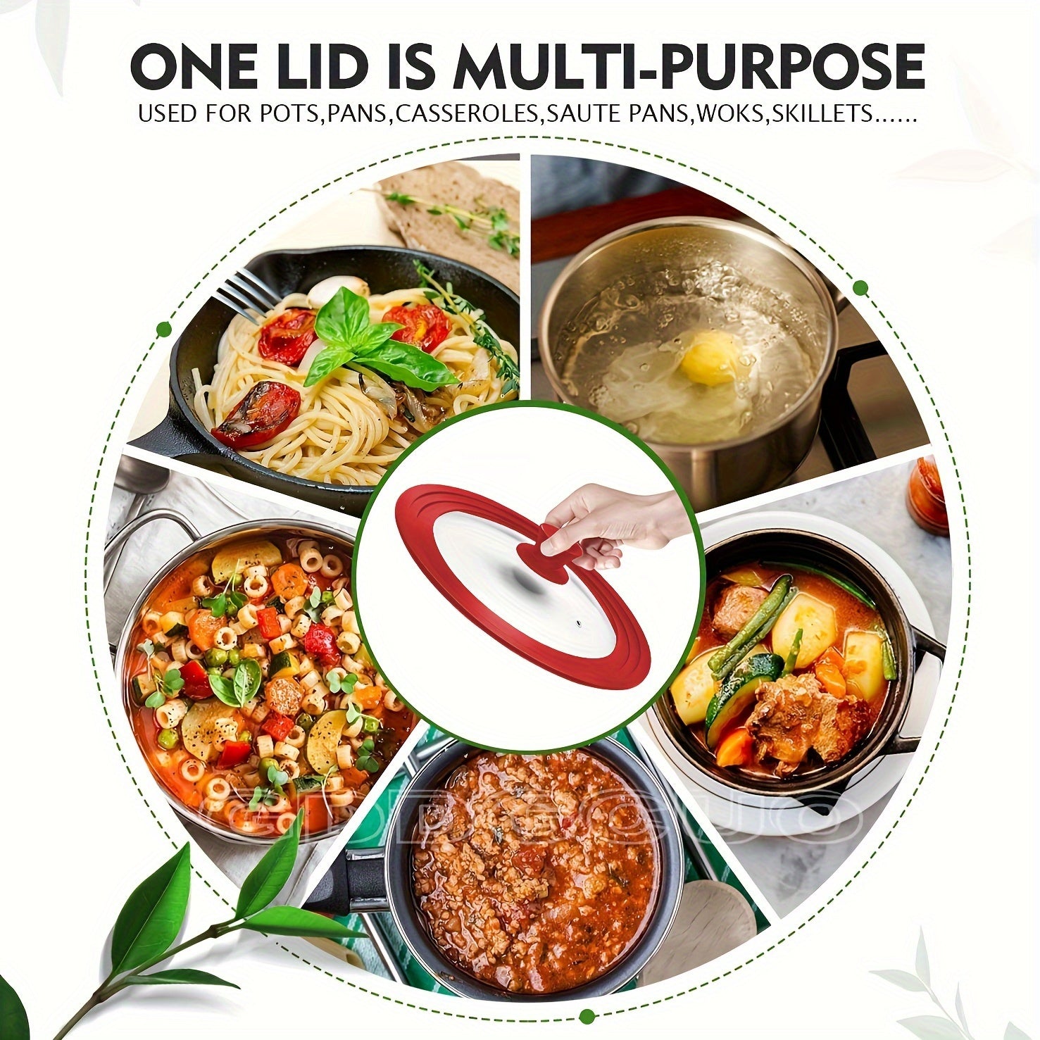 Silicone Edge Pot Lid 33-38cm BPA-Free Tempered Glass Red Grey