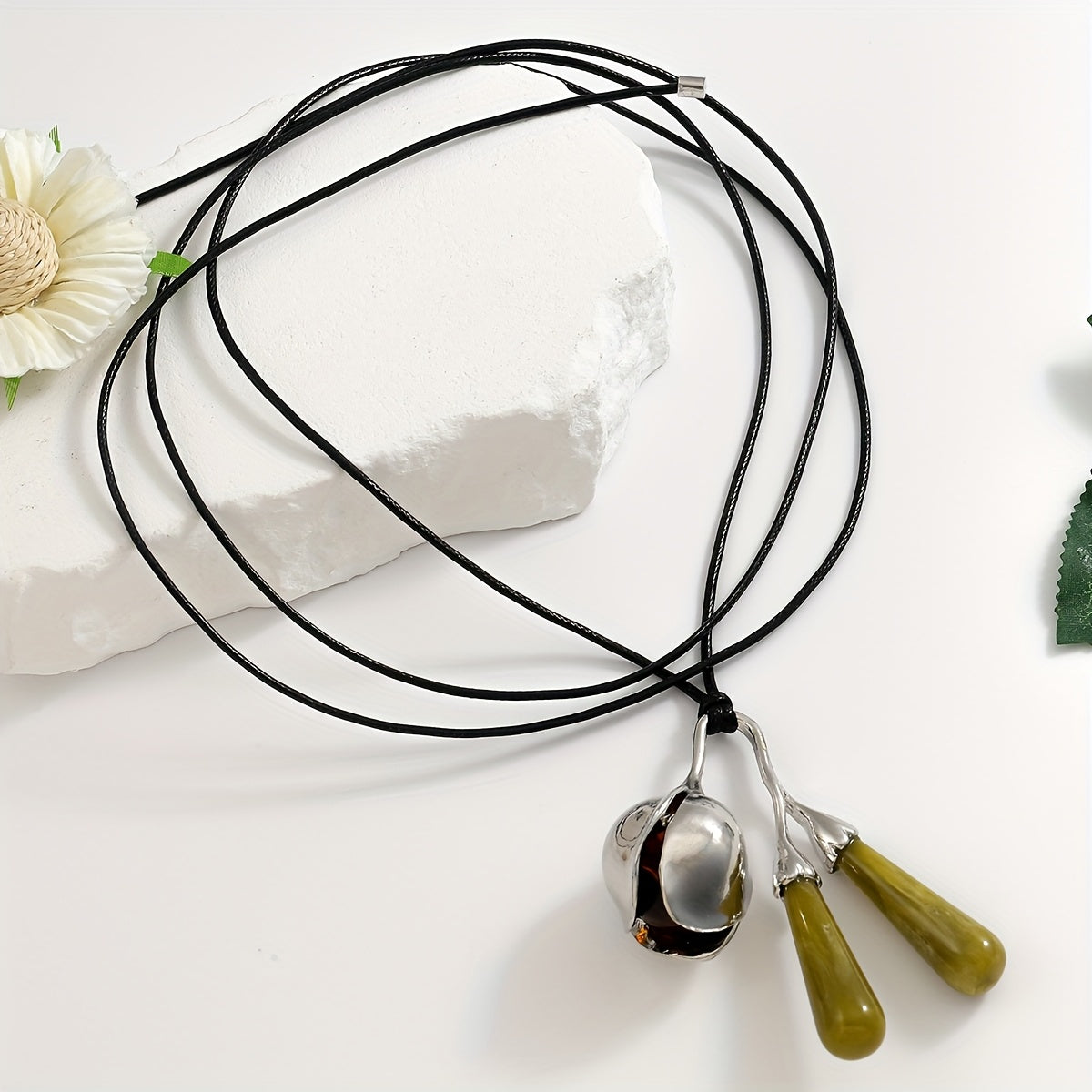 Bohemian Water Drop Oval Flower Heart Pendant Necklace for Women