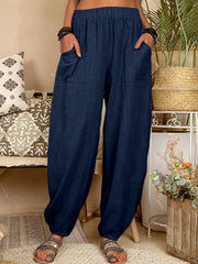 Plus Size Polyester Harem Pants with Elastic Waist Pockets for All Seasons