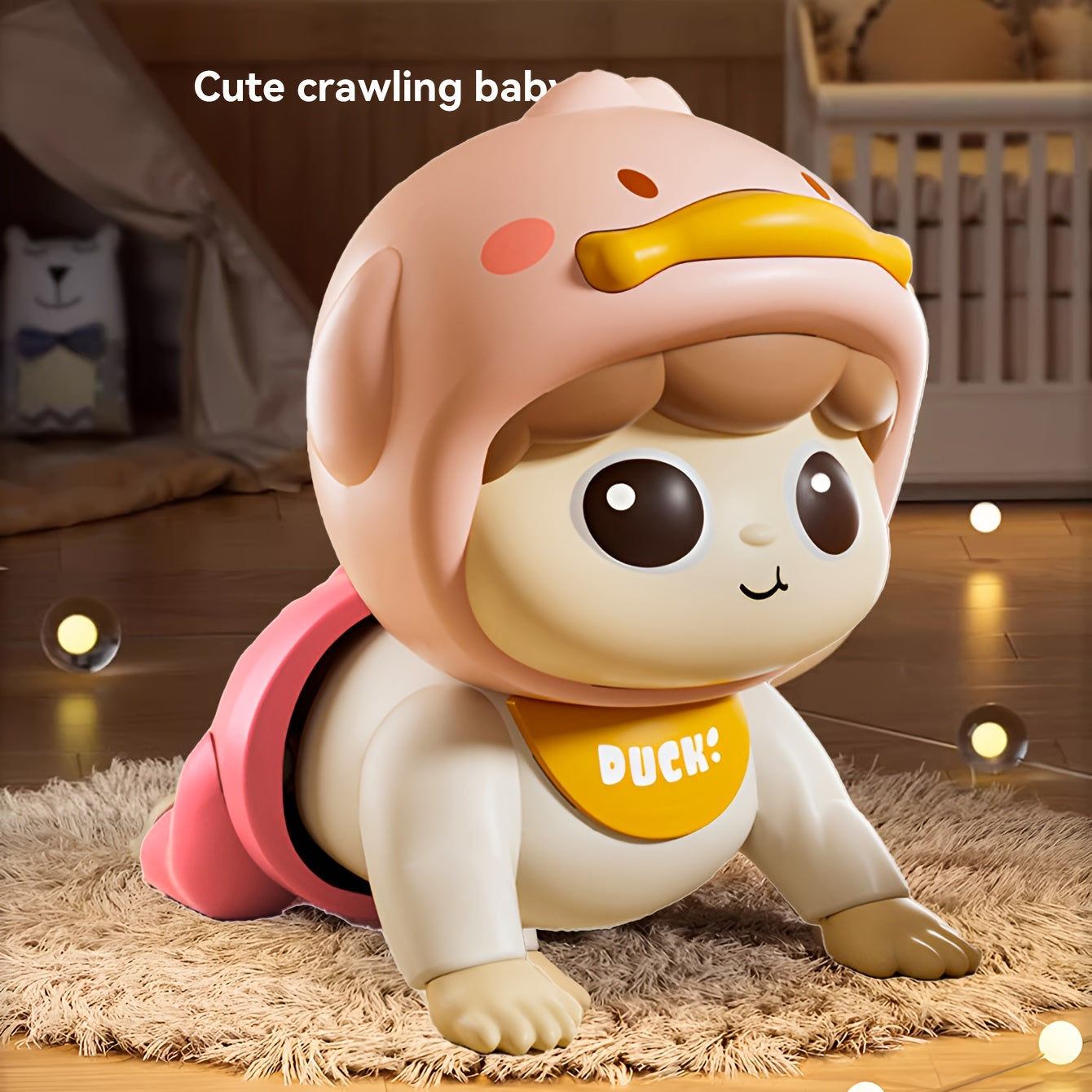 Interactive Crawling Toy for Toddlers with Music Speech Learning in White Pink Yellow