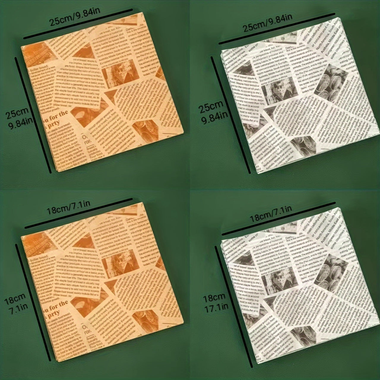 Set of 50 Oil-Resistant Greaseproof Food Wrapping Sheets for Sandwiches and Burgers