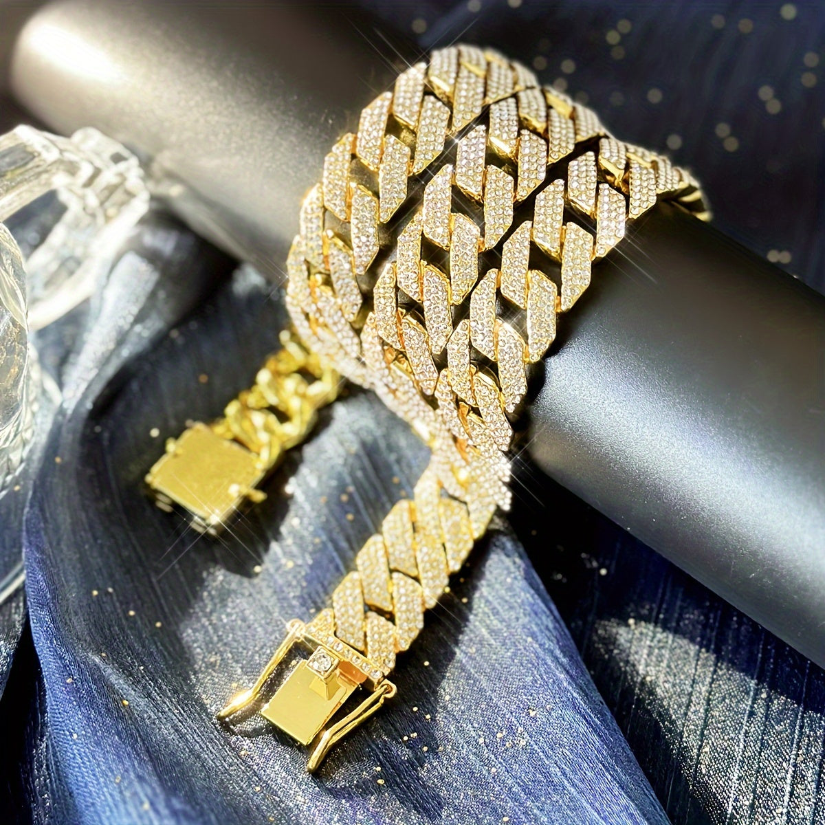 Icy 3-Row Rhinestone Cuban Link Chain Necklace for Men Edgy Hip Hop Jewelry