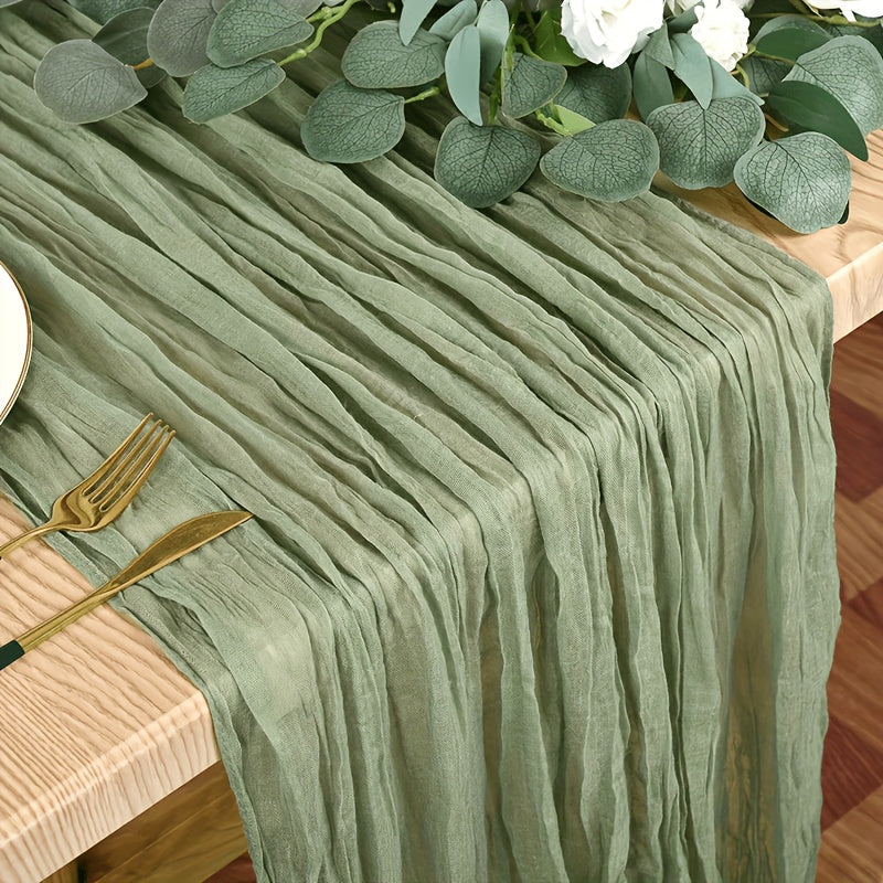 Boho Pleated Polyester Gauze Table Runner for Rustic Wedding and Holiday Decor