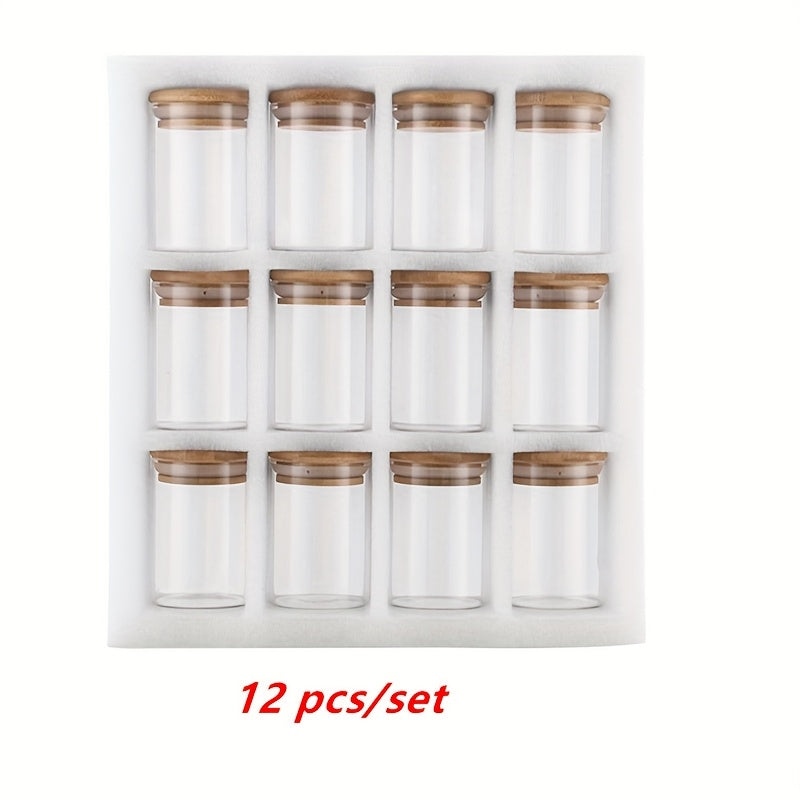 12 frascos de vidrio para especias con tapas de bambú, organización de cocina, embalaje seguro
