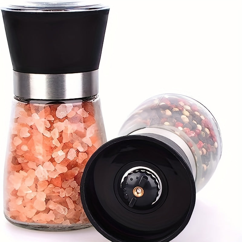 Набор из 2 многоразовых стеклянных мельниц для перца и морской соли - ручные измельчители специй для барбекю, пикников, кемпинга, кухонных гаджетов и школьных принадлежностей, кухонные аксессуары