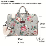 Water-Resistant Canvas Laptop Bag with Rose Pattern and Adjustable Shoulder Strap