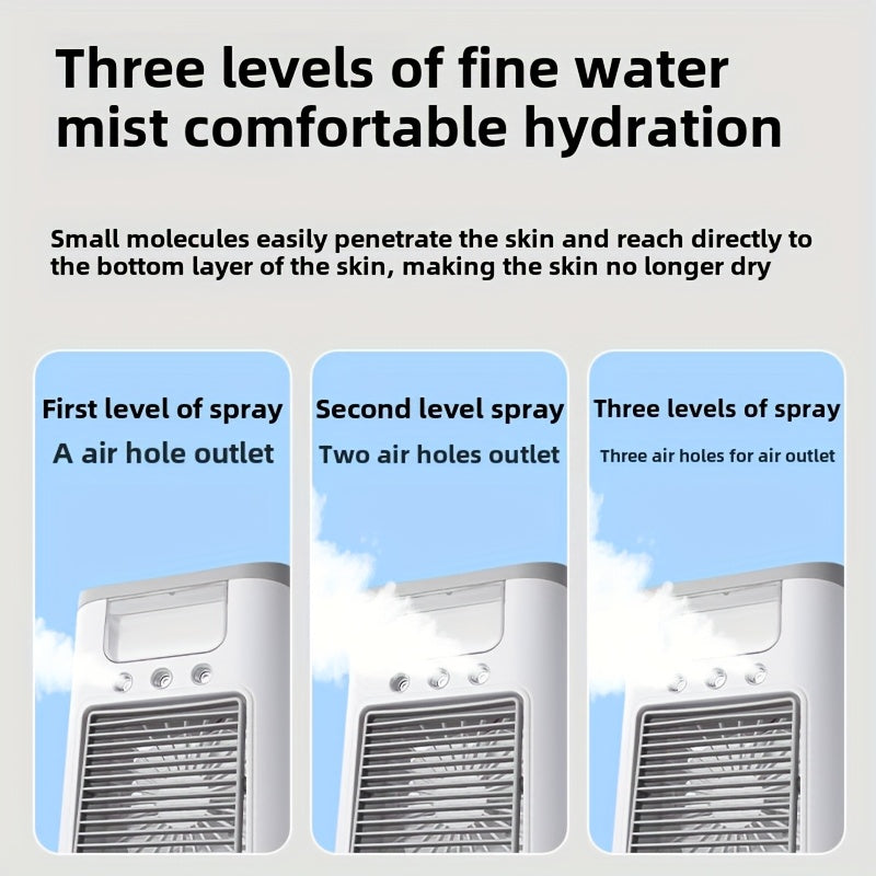 Portable USB Desktop Fan Air Cooler with 3 Speeds, 3 Mist Levels, 7 LED Lights, Rechargeable 1200mAh Battery