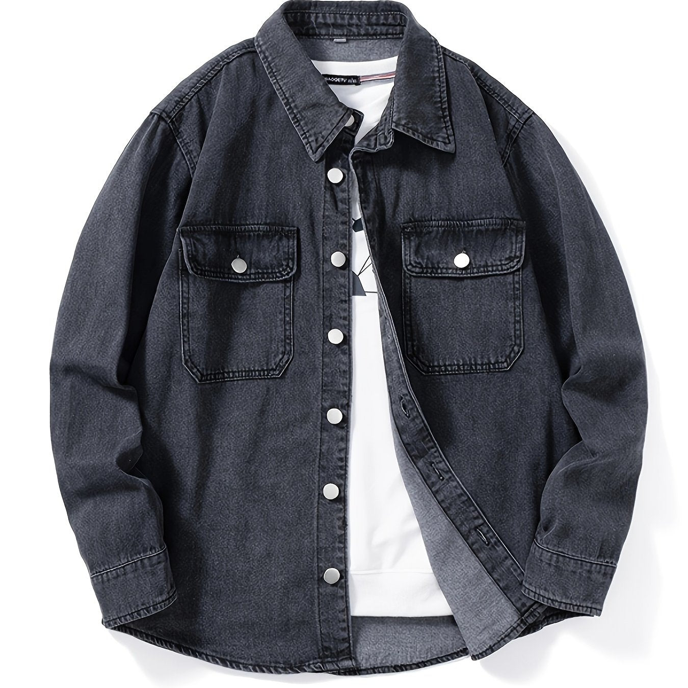 Men's Casual Denim Shirt Long Sleeve Loose Fit Chest Pocket Spring Fall