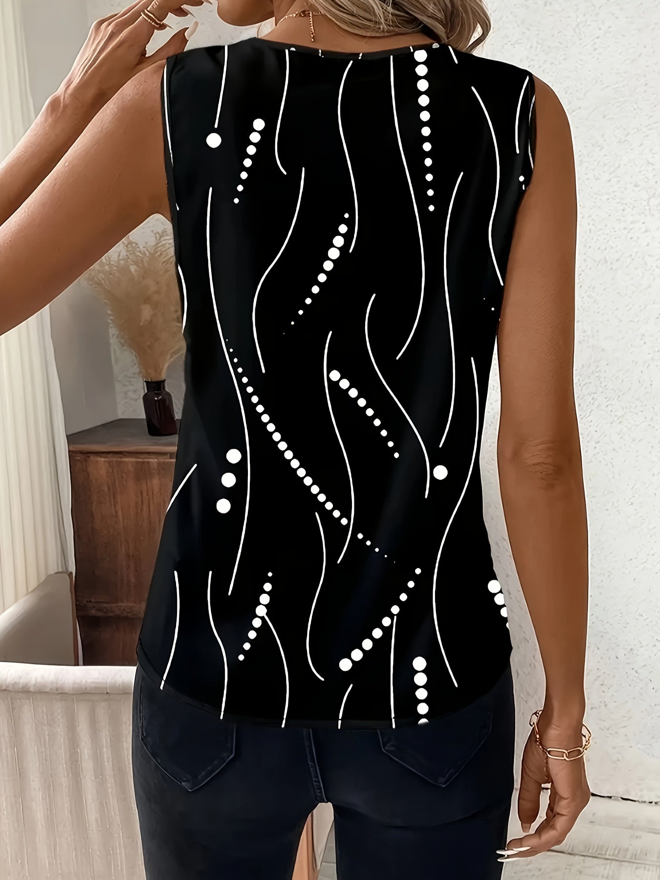 Women's V-Neck Sleeveless Top Polka Dot Print Stretchy Machine Washable