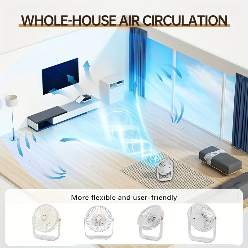 Mini Desk Fan Portable Rechargeable 5 Speeds Compact Cooling