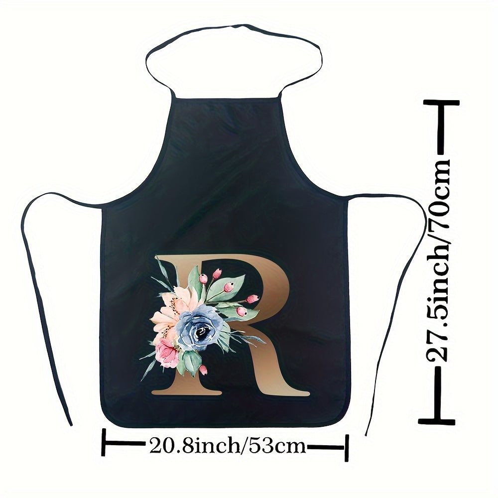 Women's Floral Polyester Kitchen Apron with Letter Print and Monogram