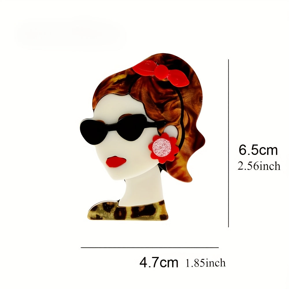 Girl's Acrylic Ponytail Brooch with Glasses and Earrings Fashion Accessory
