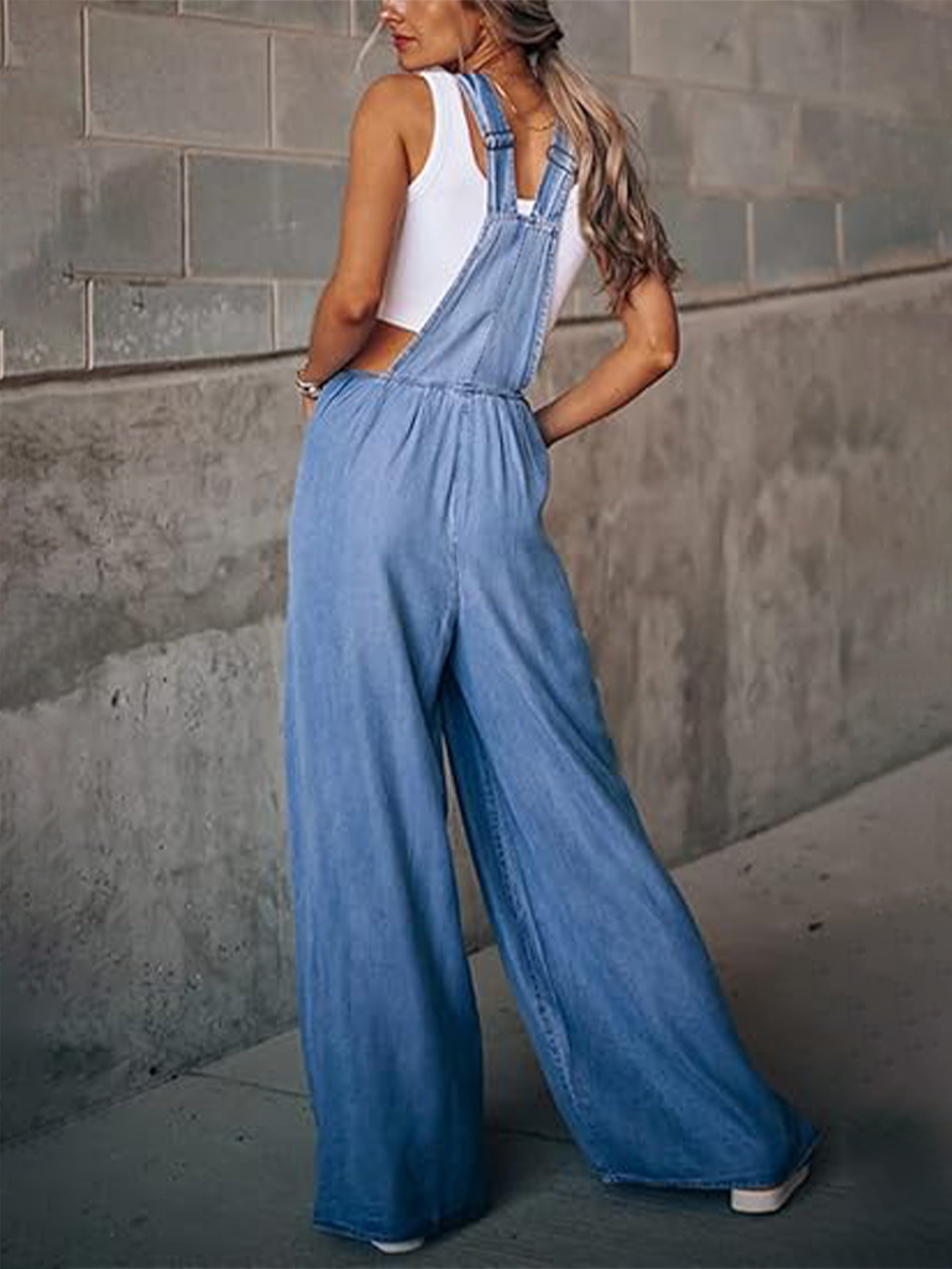 Women's Wide-Leg Jumpsuit with Adjustable Shoulder Straps