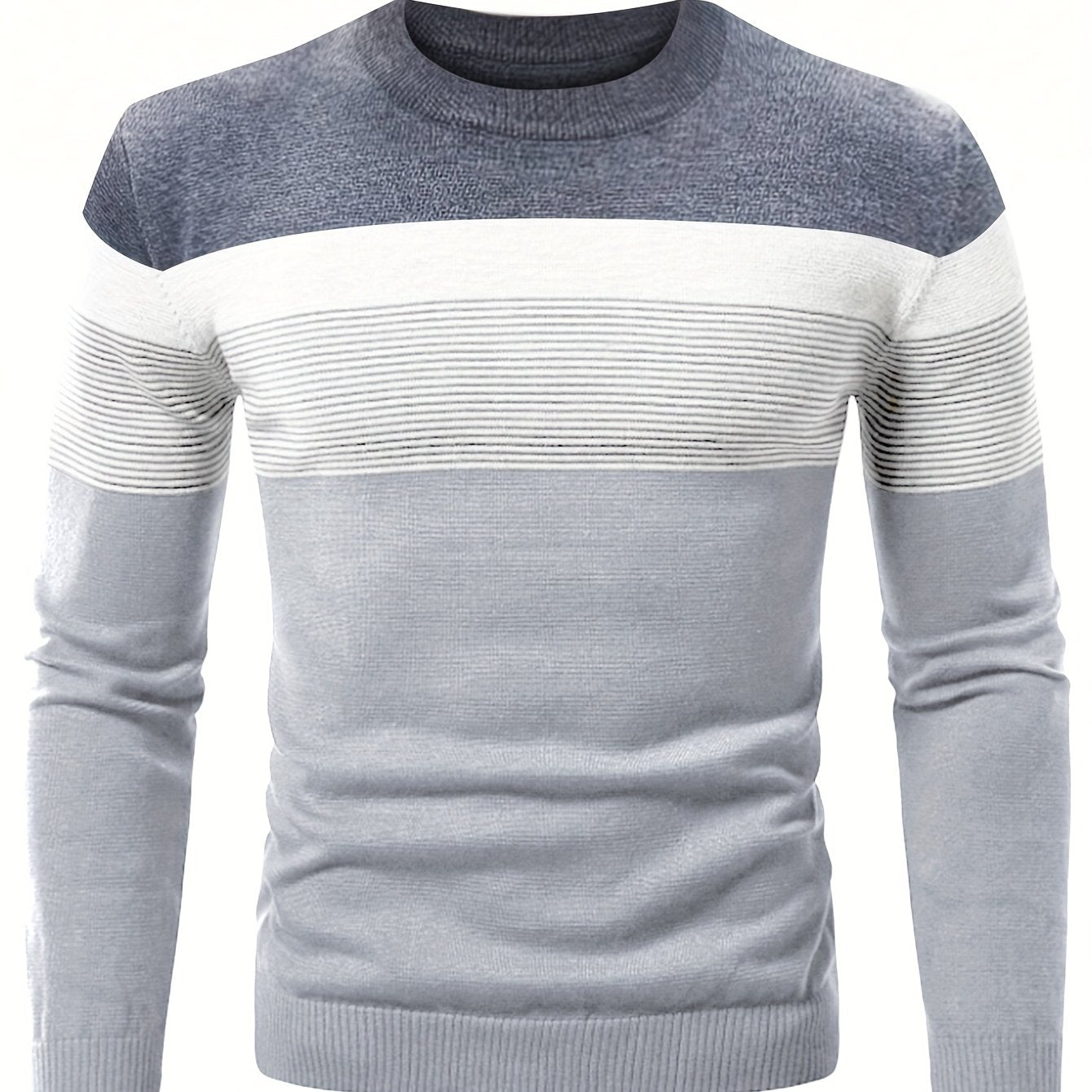 Men's Cotton Striped Crew Neck Sweater Long Sleeve Fall Winter Casual Knit Pullover