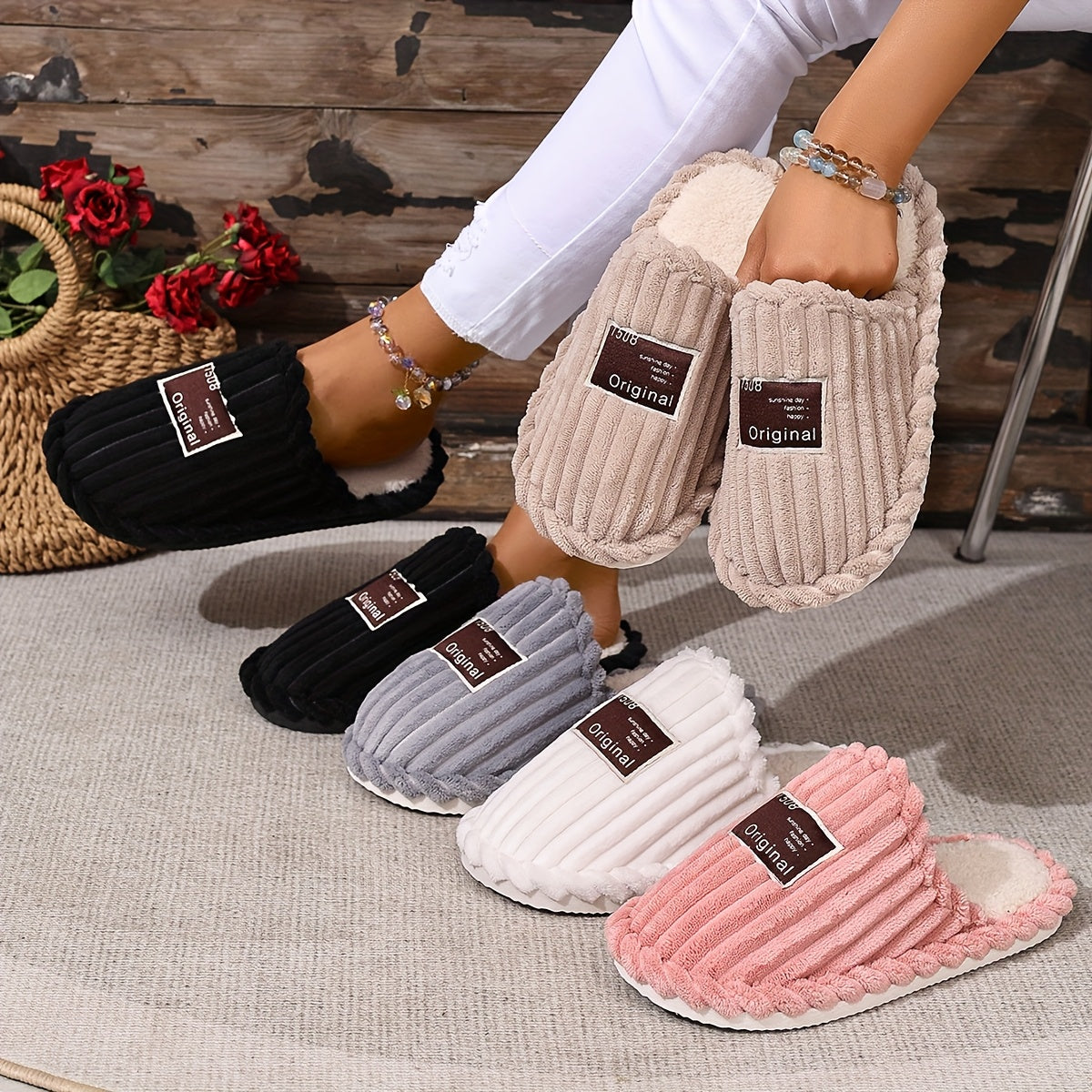 Women’s Faux Fur Slippers with Non-Slip EVA Sole, All-Season, 5 Colors
