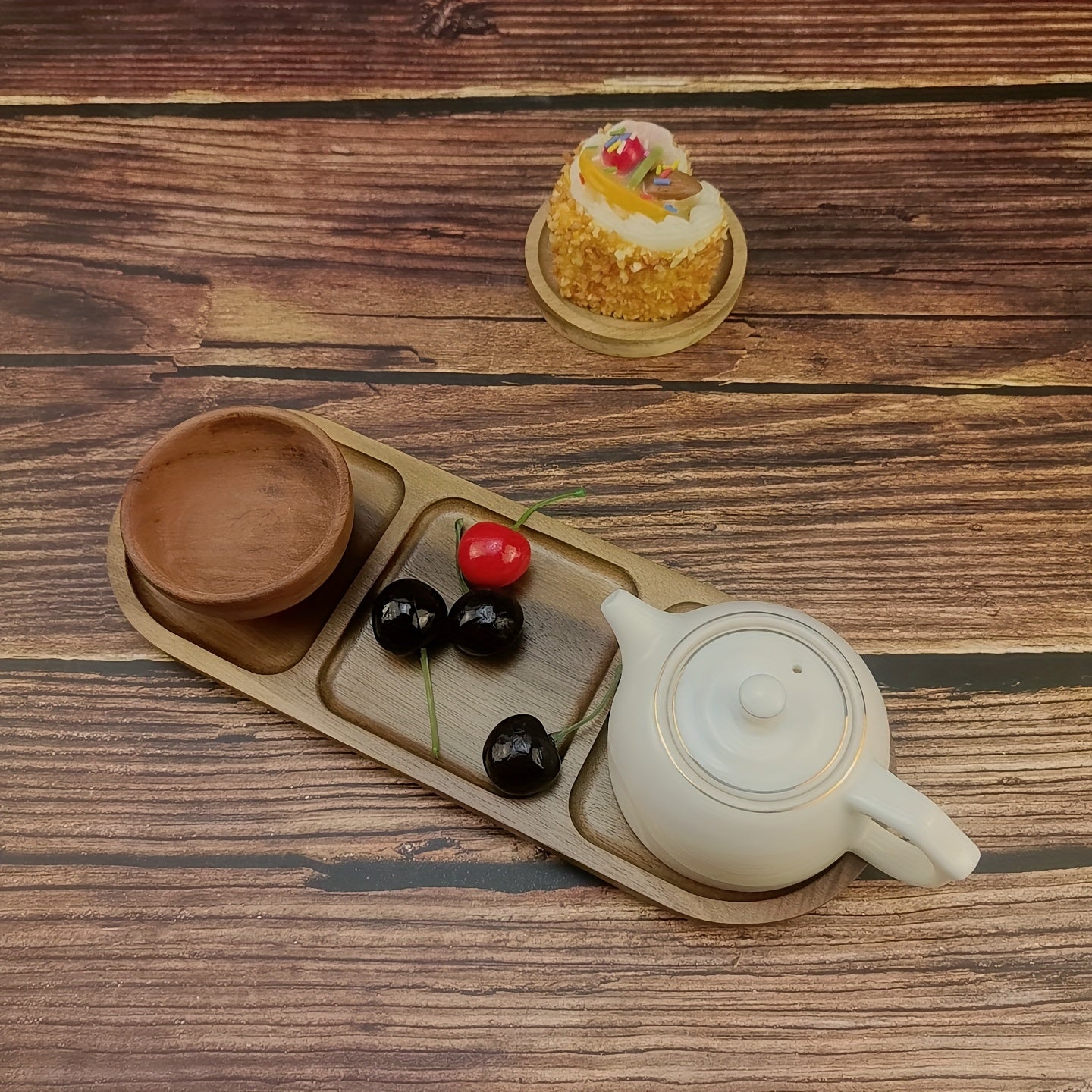 Acacia Wood Serving Tray for Entertaining Snacks and Treats in Kitchen