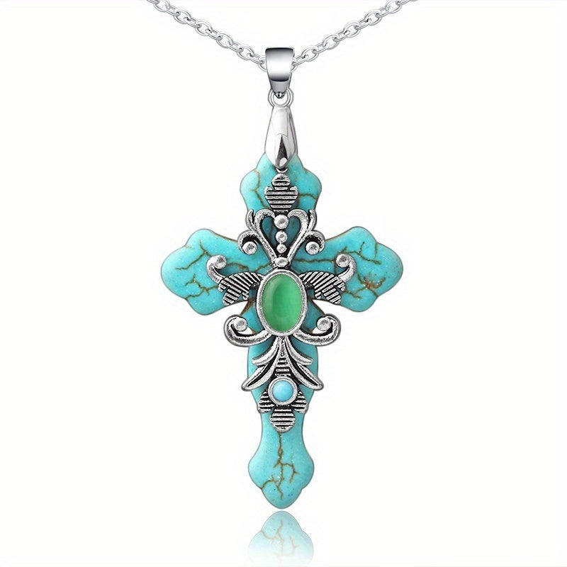 Ювелирное украшение с бирюзовым крестом для женщин, религиозный символ, подарок