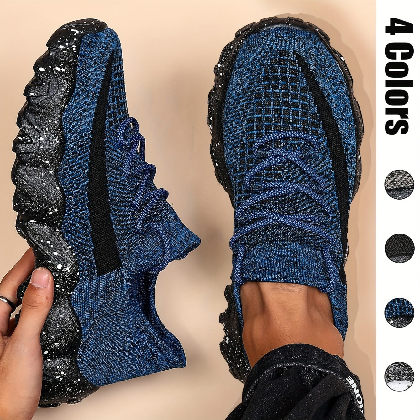 Men's Geometric Pattern Sports Sneakers Breathable Fabric Low Top Casual Running Shoes