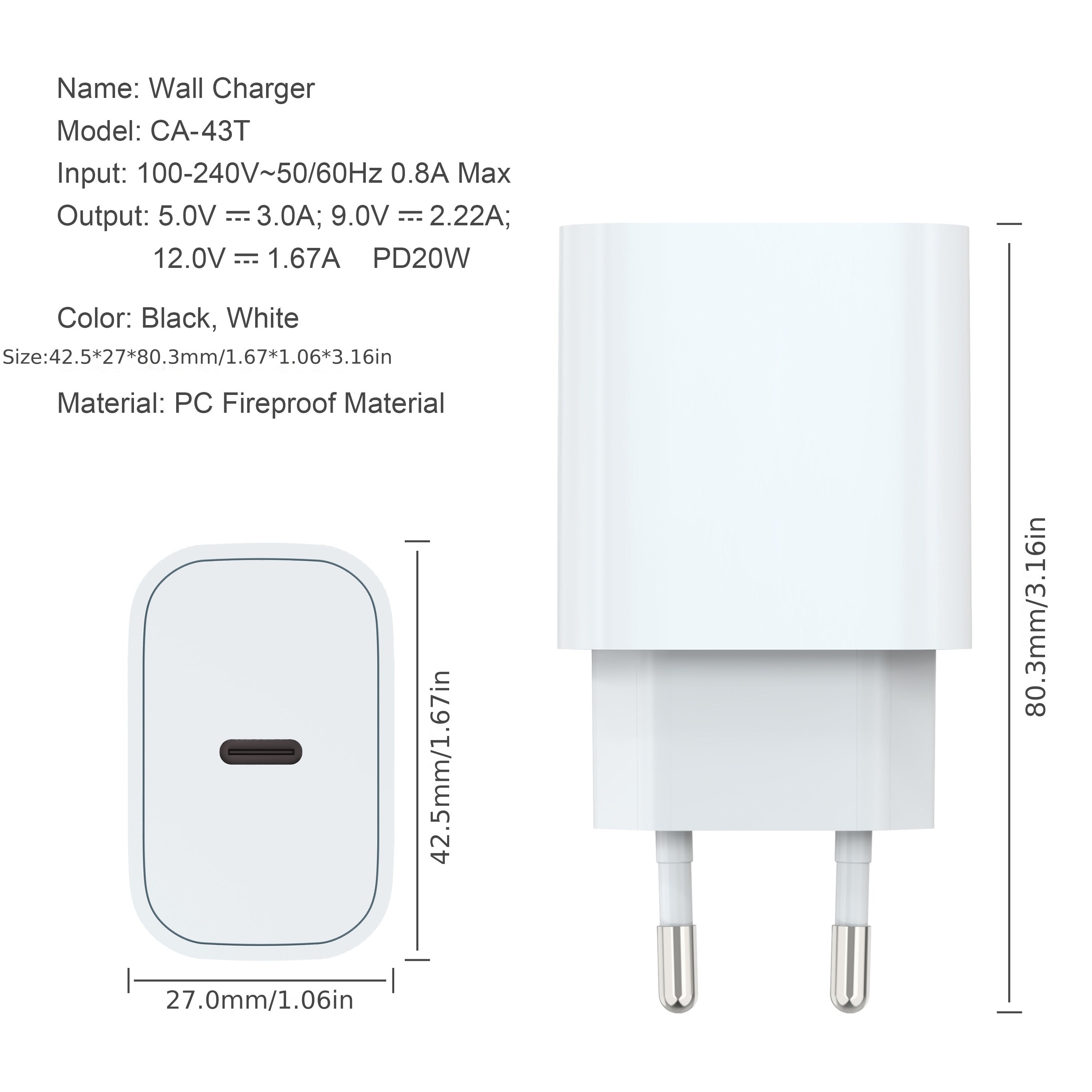 20W USB C Fast Charger for iPhone iPad AirPods with Type C Plug