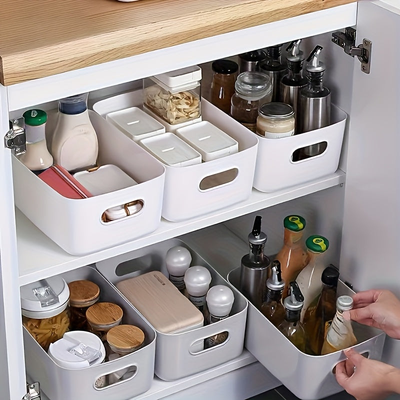 Set of 10 White Plastic Storage Bins for Household Cosmetics Snacks Food Organization