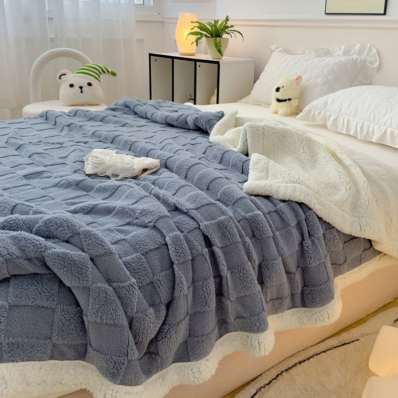 Double-Layer Taffeta Knitted Throw Blanket Cozy Warm Soft All-Season Bed Couch Travel