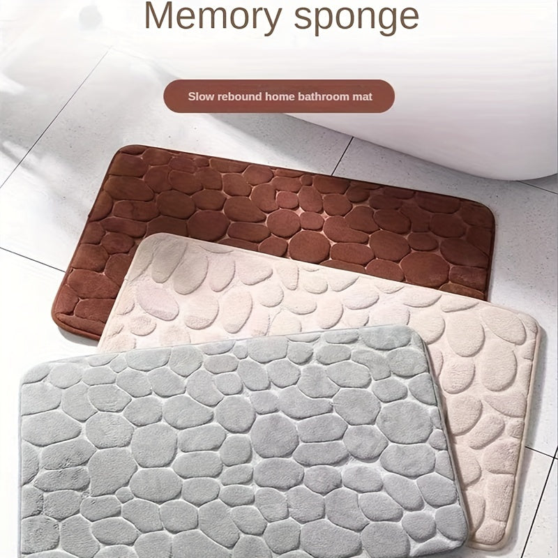 Cobblestone Embossed Bathroom Bath Mat Non-Slip Water Absorbent Machine Washable
