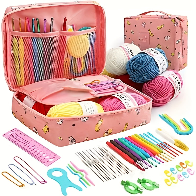 Beginner Crochet Kit with Yarn Hooks and Storage Bag in Vibrant Colors