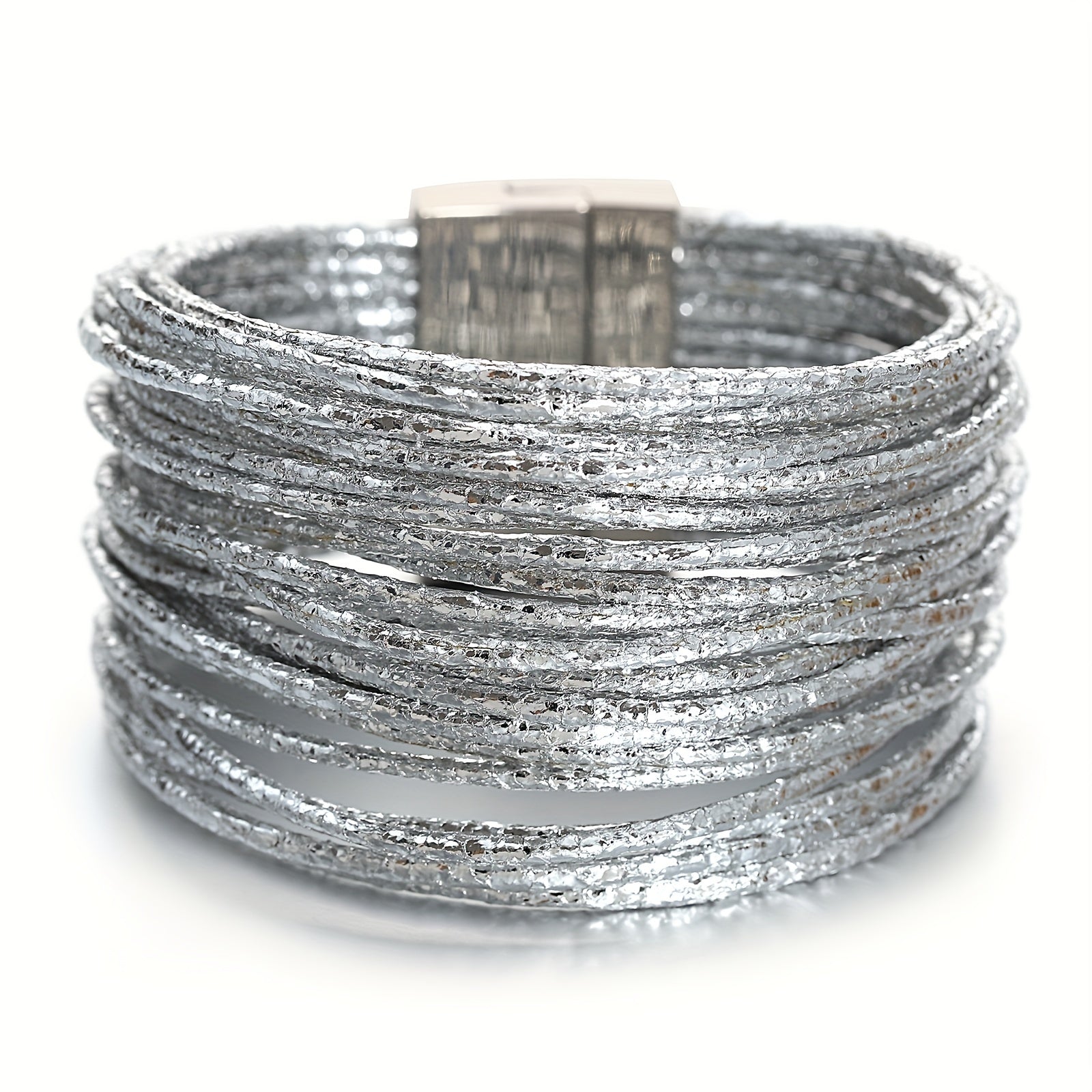 Multilayer Wrap Bracelet with Metallic Glitter Leather Magnetic Clasp for Men Women