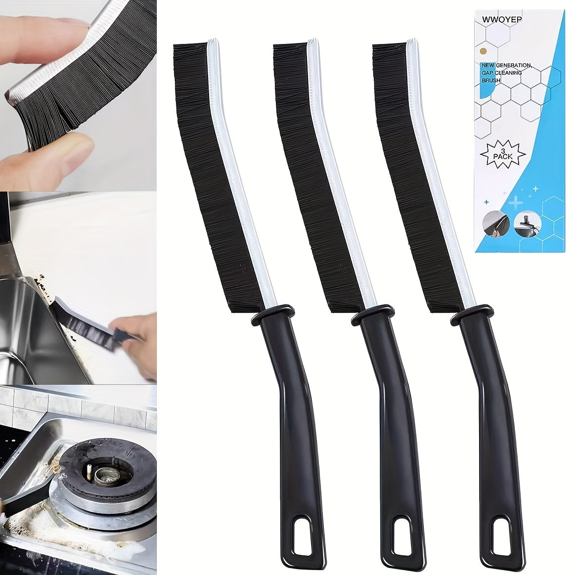 Set of 3 Stiff Bristle Gap Cleaning Brushes for Bathroom Kitchen Tiles