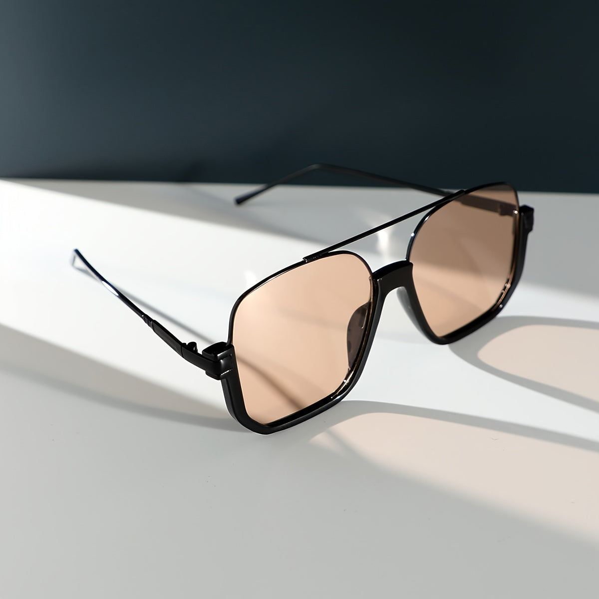 Women's Square Glasses Metal Frame Anti-Reflective PC Lens Large Double Bridge for Daily Wear and Events