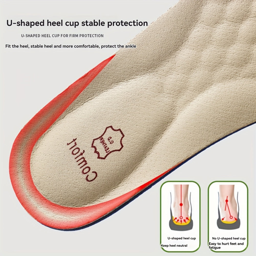 Men's Cowhide Leather Shoe Insoles Breathable Shock Absorption Pads
