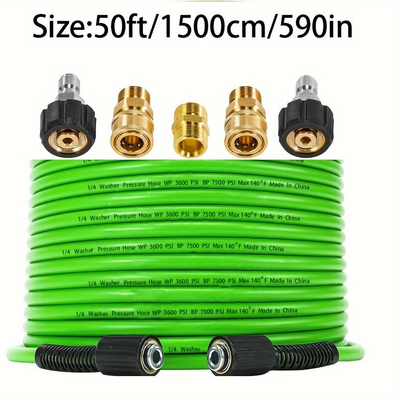 3600PSI Green Pressure Washer Hose PVC Kink-Resistant 1/4 Inch with M22 Fittings