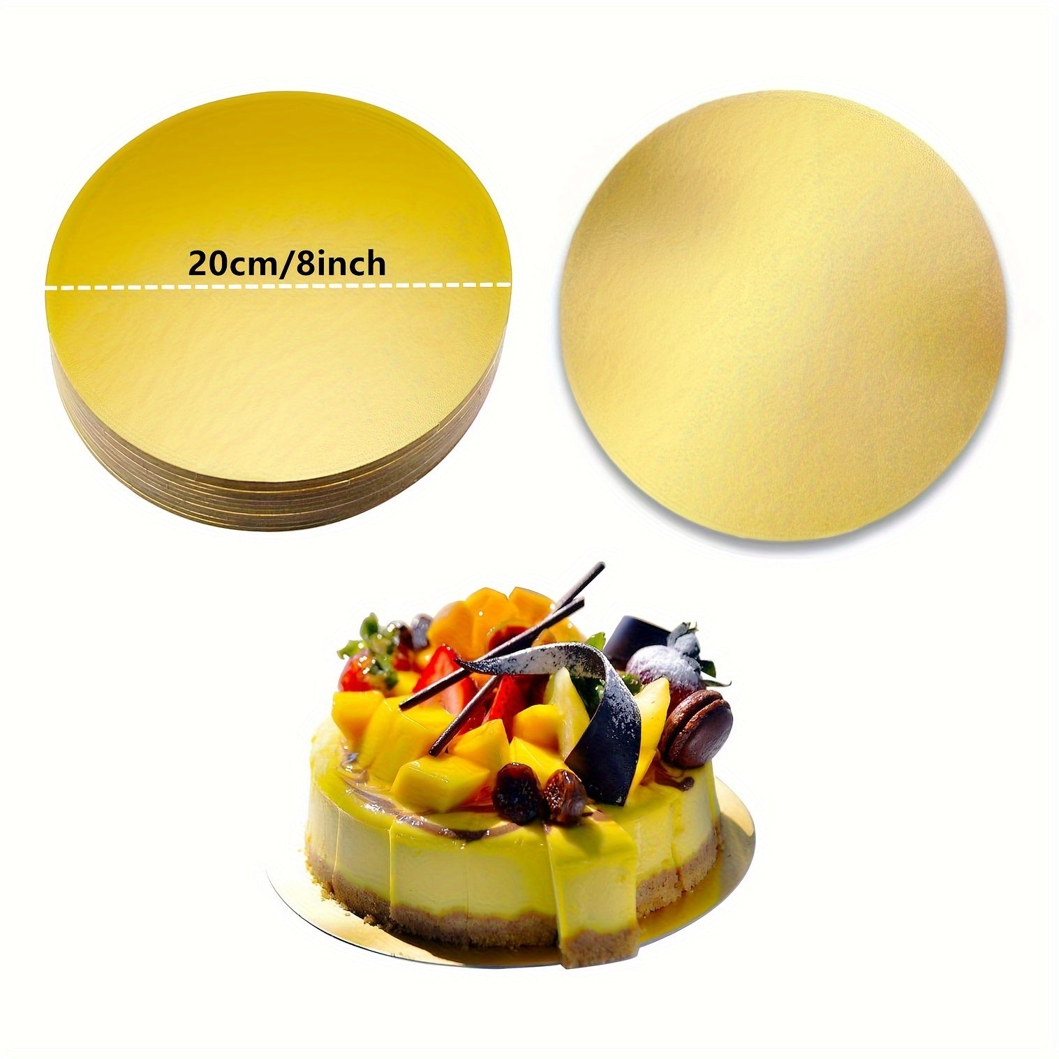 Set of 10 Gold Round Cake Boards Disposable Grease-Proof Food Grade for Cakes Pizzas