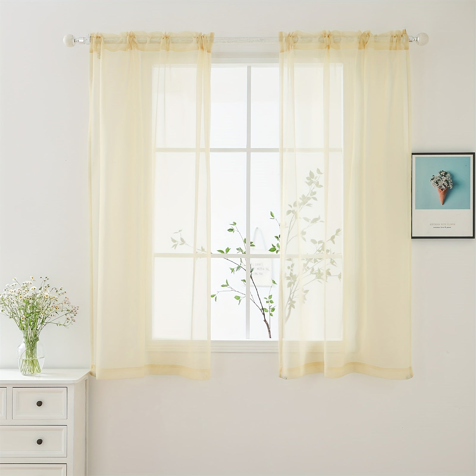 Terylene Gauze Curtains 2-Piece Set Semi-Transparent Light-Filtering Home Decor