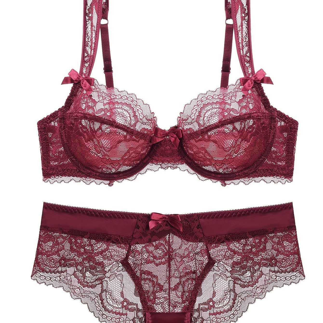 Lingerie Set with Lace and Bow Decoration for Women