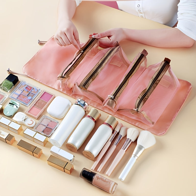 Large Capacity Waterproof Cosmetic Bag with Mesh, Foldable, Washable and Lightweight