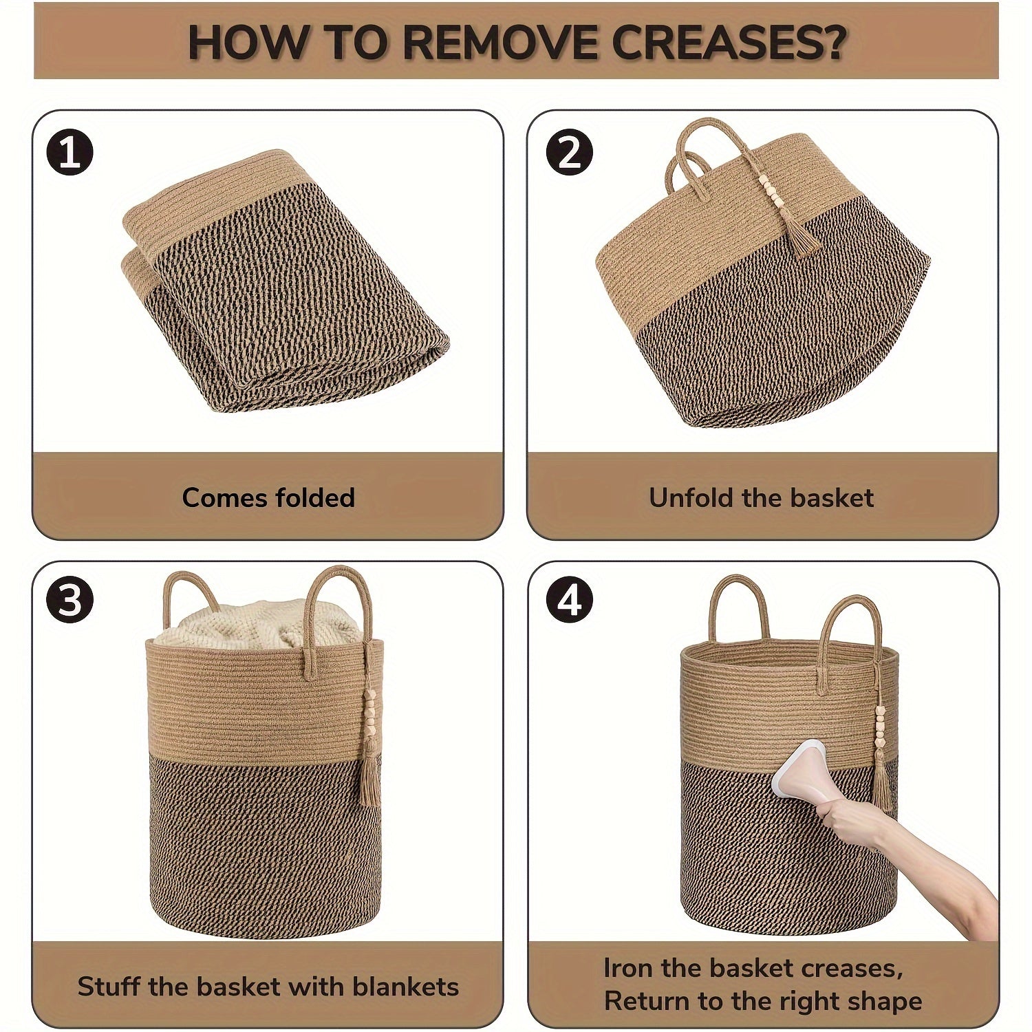 Toʻqilgan kir yuvish savati 40.6cm x 50.8cm, tutqich bilan, kiyimlar, oʻyinlar va saqlash uchun