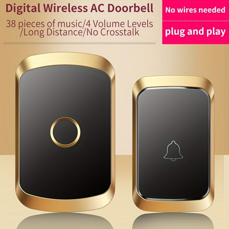Wireless Doorbell Set with 60 Melodies LED Flashlight 300m Range EU Plug