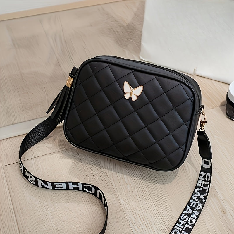 Girls Crossbody Bag PVC Diamond Lattice Adjustable Zipper Casual Fashion