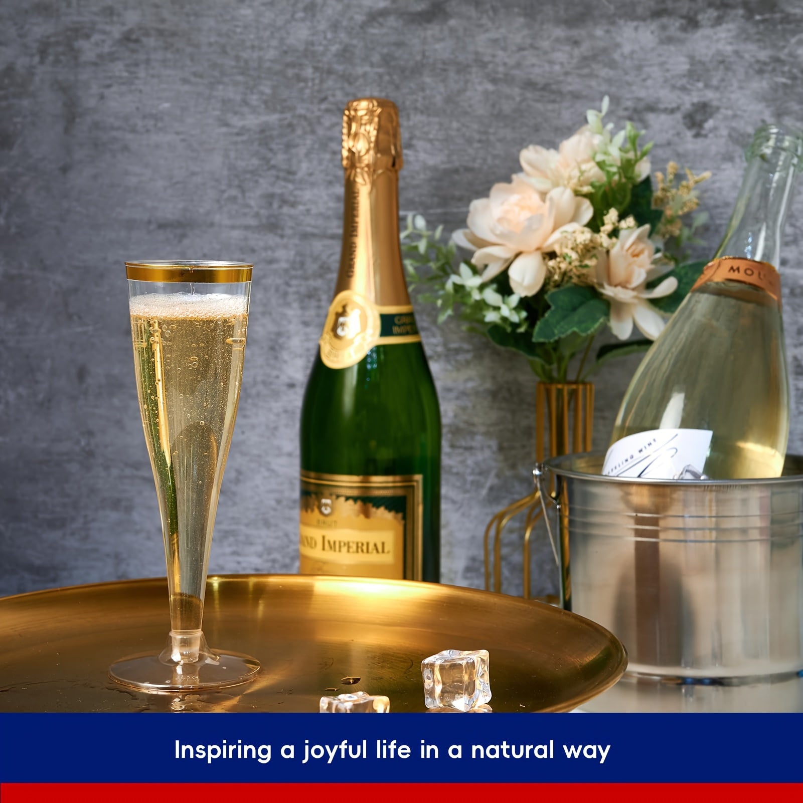 20-Pack Plastic Champagne Flutes Gold Rims 4.5oz Reusable Disposable