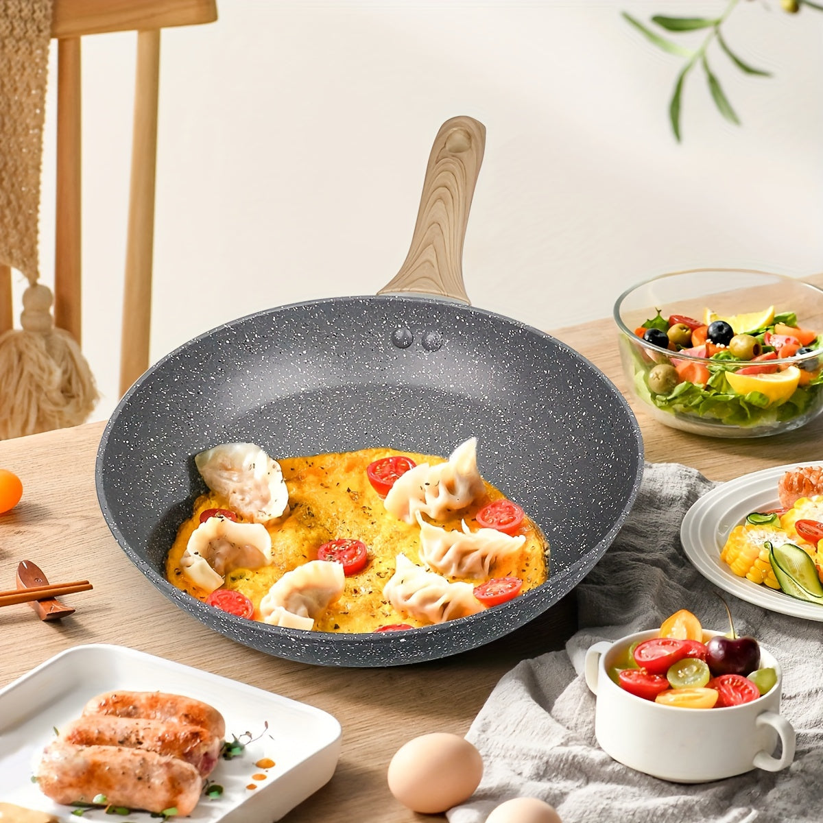 3 ta qismli yopishmaydigan alyuminiy qozonlar to'plami, induksiya mos, tuxum qovurish to'plamlari