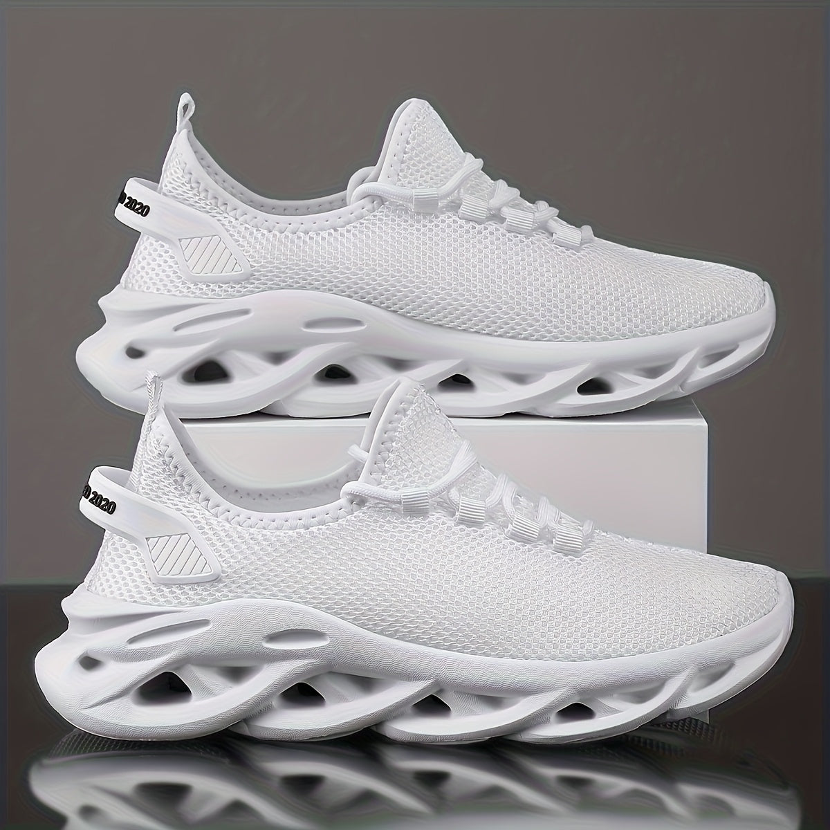 Men's Breathable Mesh Casual Sneakers Black White Two-Tone All-Season