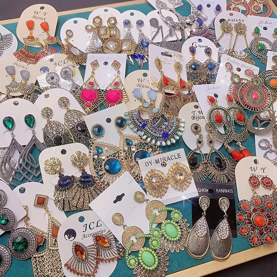 Vintage mis simi bilan toʻldirilgan quloq taqqichlari toʻplami, sunʼiy zirkon bilan, avgust tugʻilgan kun toshlari, diniy ramzlar