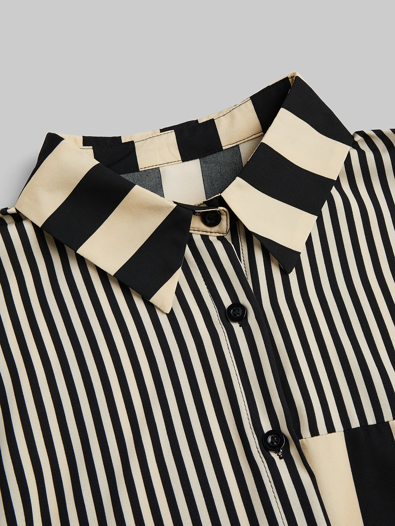 Plus Size Striped Colorblock Shirt Long Sleeve Button-Up Fall Casual