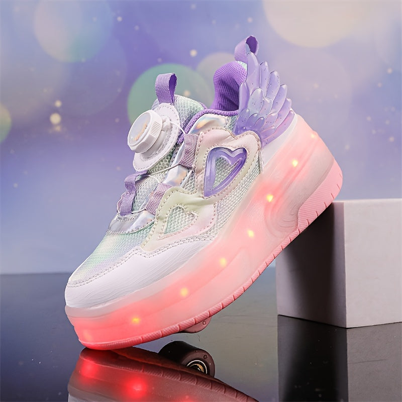 Girls Light-Up Roller Skates Breathable Durable Stylish with Rotating Buckle Closure