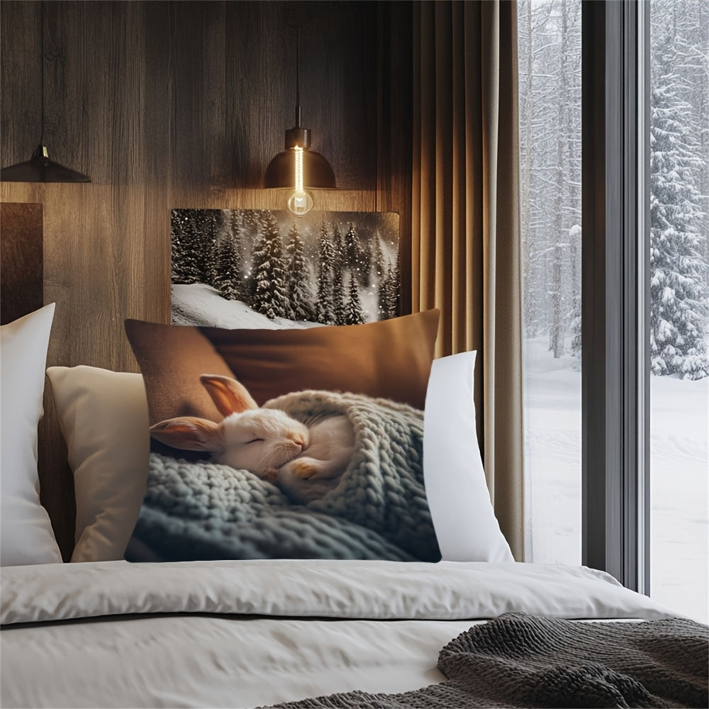 Reversible Christmas Bunny Pillowcase Polyester Cushion Cover for Home and Office