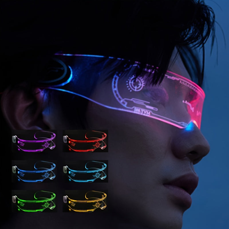 LED Light-Up Glasses for Parties and Festivals, 7-Color Cyberpunk Sci-Fi Goggles