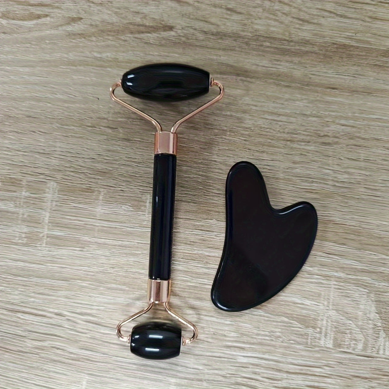 Heart-Shaped Stone Facial Massage Tool with Dual-Ended Gua Sha and Roller Fragrance-Free