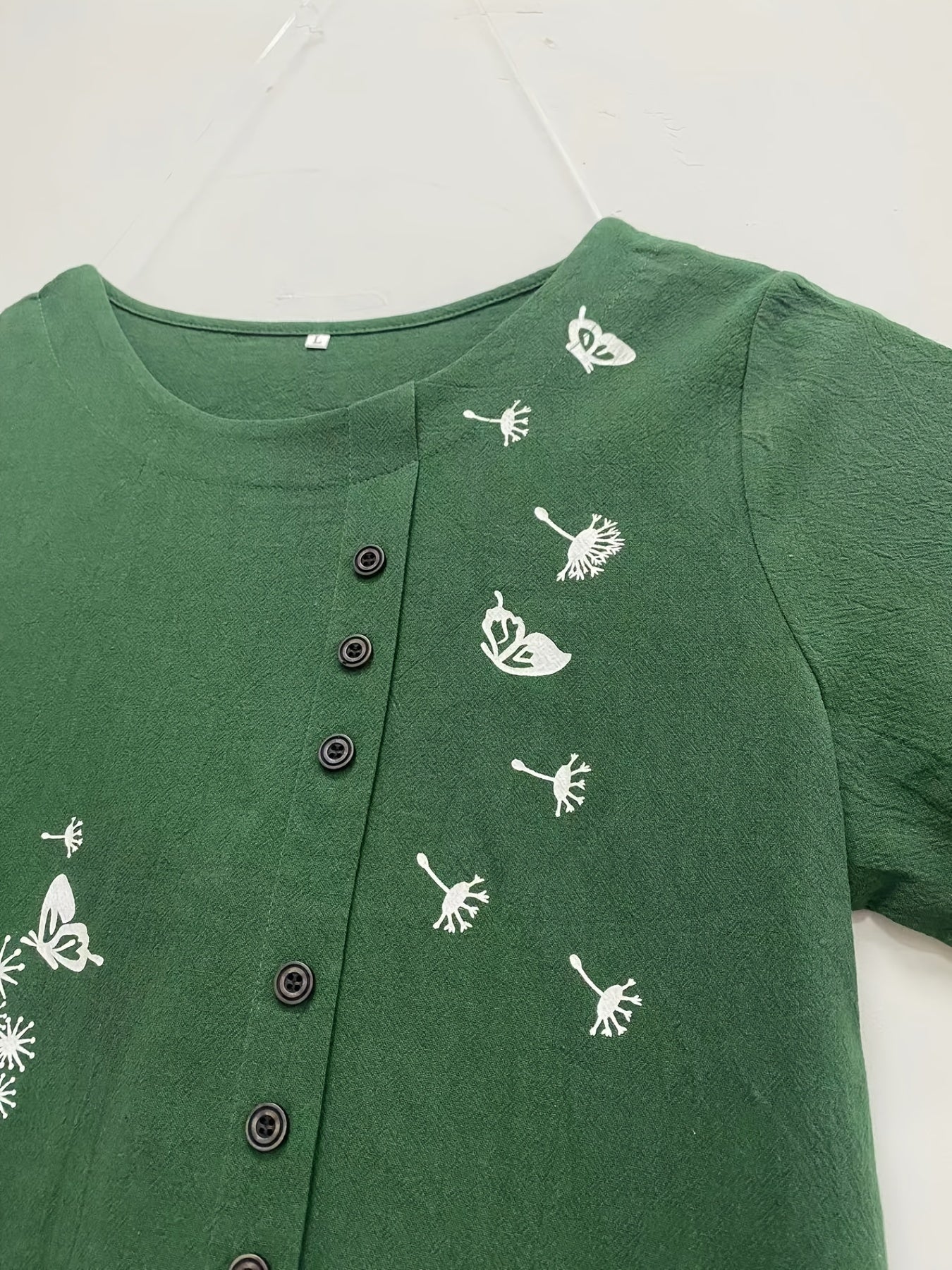 Plus Size Dandelion Print Short Sleeve T-Shirt Women Casual Crew Neck Summer